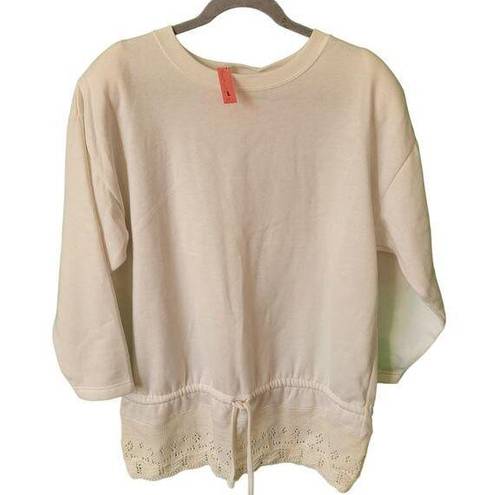 Energie Vintage  by Currants White Crewneck Lace Hem Women's Sweater Size Large