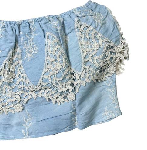 Sans Souci  Baby Blue Embroidered Lace Tube Top Medium