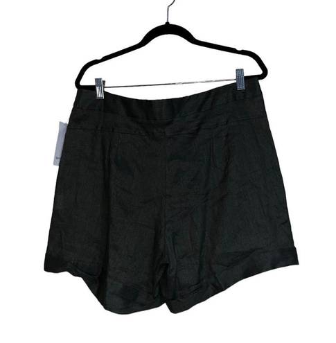 Karen Kane NWT  High Waist Pleated Shorts OLIVE 100%LINEN SZ-16