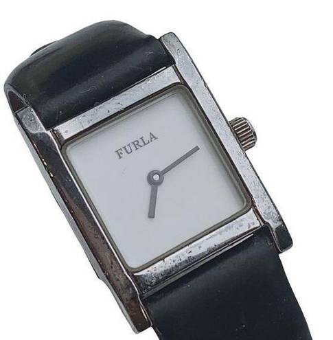 Furla  925 Sterling Silver Black Leather Watch