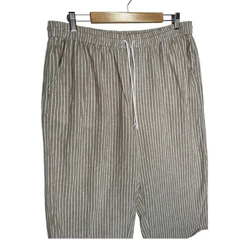 Beach Lunch Lounge Pants Womens XL Linen Margot Pull On Striped Cropped Brown