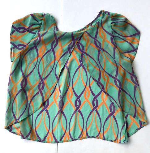 fab'rik  Blouse Small? Sheer Swing Back Flowy Abstract Artsy Festive Retr…