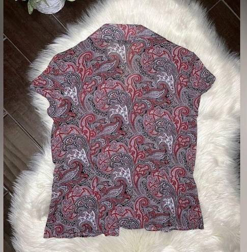 St. John  Knits Russian Red Multi Paisley Print Blouse