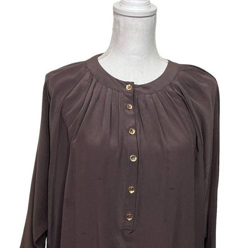 Ted Baker  Womens Black Silk  Blouse Long Sleeve Front Buttons Smocked Size 2/US6