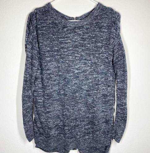 Caslon  Zip Back High Low Linen Blend Melange Knit Sweater Gray Size 1