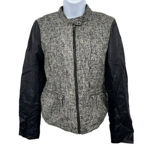 Marc New York  Andrew Marc Wool Blend Tweed Vegan Leather Moto Jacket Coat