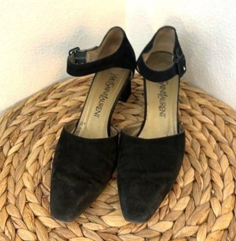 Saint Laurent Yves  shoes YSL black Suede Ankle Strap D'Orsay Heels Pumps