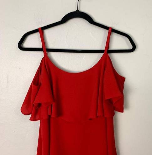 Bobeau  Red Cold Shoulder Ruffle Top Blouse Adjustable Shoulder Straps Size Small