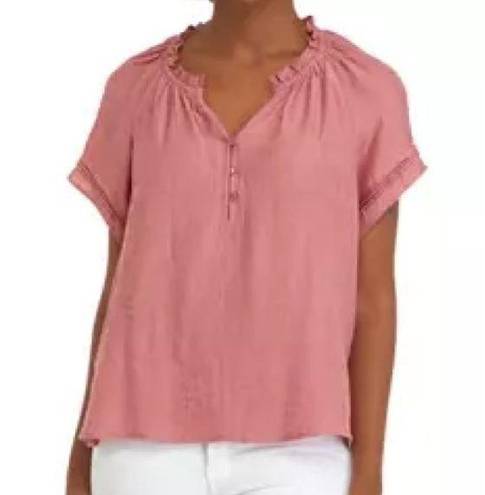 Wonderly  Dusty Rose Pink Mauve Peasant Short Sleeve Shirt Top Large Sheen Belk