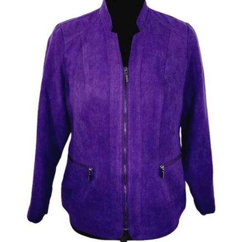 Studio Works  Womens Size 4P Petite Purple Suede Jacket Shacket Full Zip Pockets