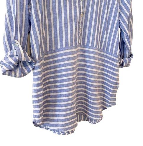 BeachLunchLounge Women's New Beach Lunch Lounge blue stripe linen shirt