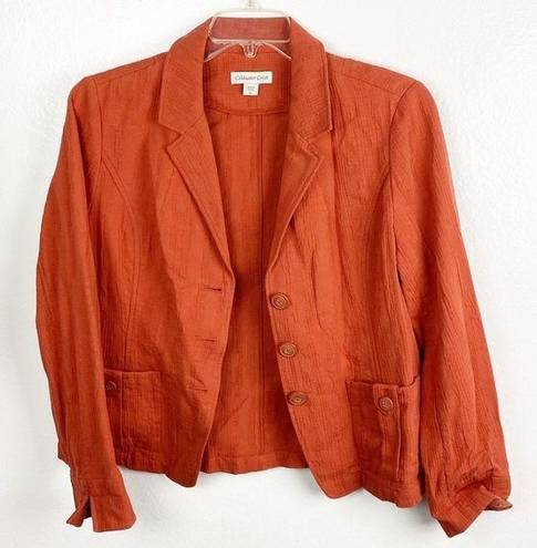 Coldwater Creek  100% Cotton Burnt Orange Three Button Blazer Jacket, Size 14