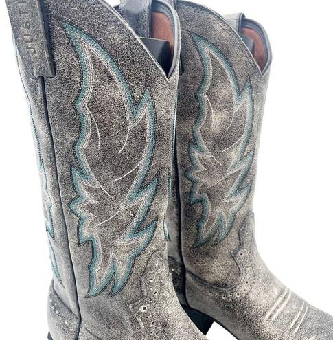 Justin Boots Justin Calimero Graphite Bomber Gray Blue Leather Western Boots Women’s Size 7.5