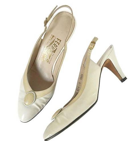 Salvatore Ferragamo Vintage Ferragamo Slingback Heels White & Bone Leather Women’s Size 8 Pump Italy