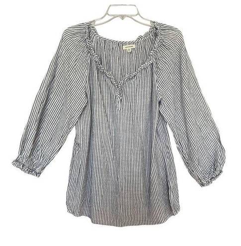 Max Studio  Shirt Women Medium Gray Stripe Long Sleeve V-Neck