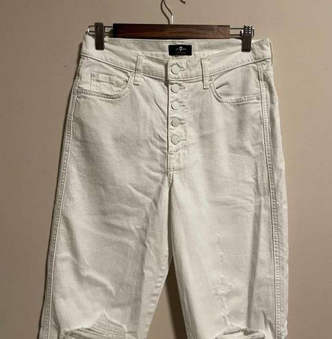 7 For All Mankind  High Waist Cropped White Straight Button Fly Jean Size 28