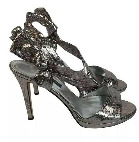 Caparros Womens  Precious Metallic Silver Snake Side Knot Slingback Sandals 8.5