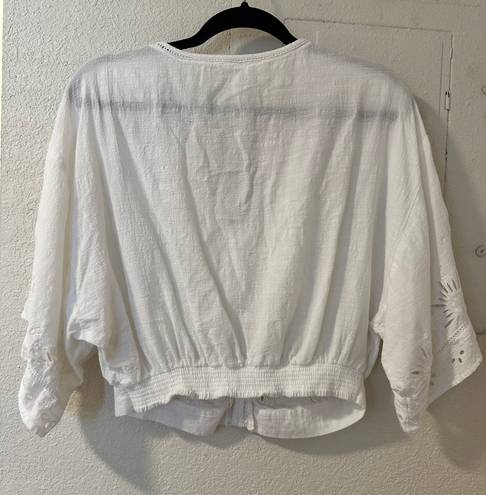 VICI Collection White Eyelet Button Down Top