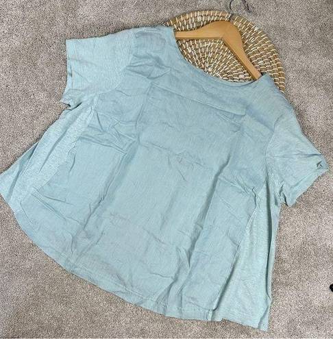 J.Jill  Love Linen Scoop Neck Mixed Media Short Sleeve Textured Swing Top XSP