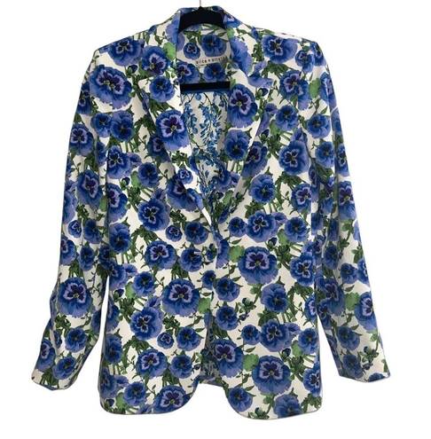 Alice + Olivia Macey Fitted Blazer Jacket Blue Perfect Pansy Multi