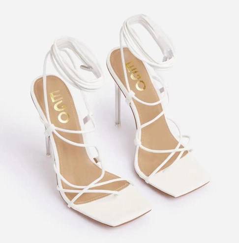 EGO White Square Toe Lace Up Heel