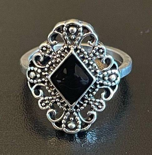 Onyx Vintage black  S925 silver plated ring size 6