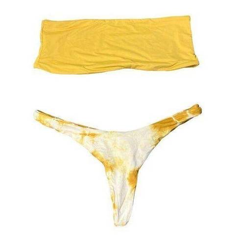 Daisy NWT Dippin 's Honey Marble Tie Dye Bikini Bandeau Thong Golden Yellow XL