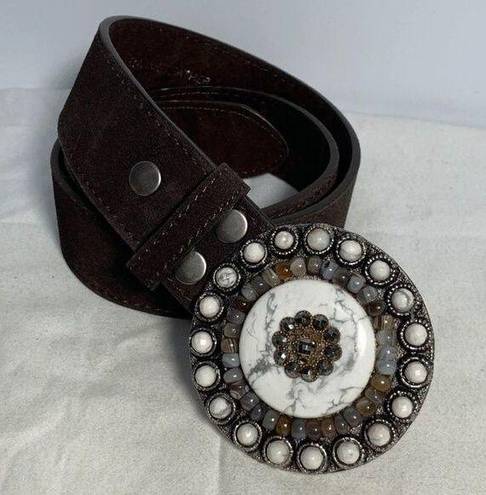 3" Stone Marble Removable Buckle Brown Suede Leather Belt