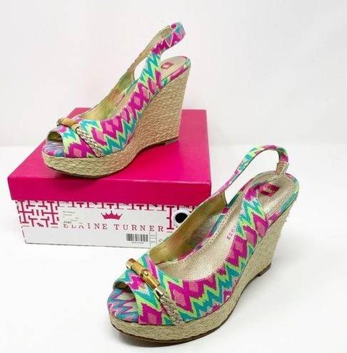 Harper Elaine Turner  Batik Print Wedge Sandals 8