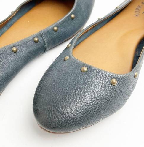 Kork-Ease  Violette Blue Leather Studded Slip On Flats, Size 8.5