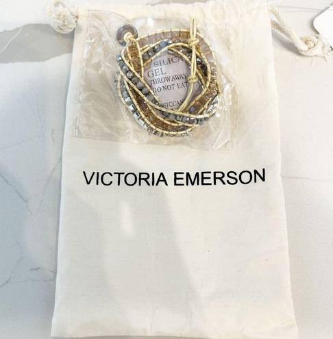 Victoria Emerson  Dorado Beaded Wrap Bracelets Set of 3 Silver Brown Tan