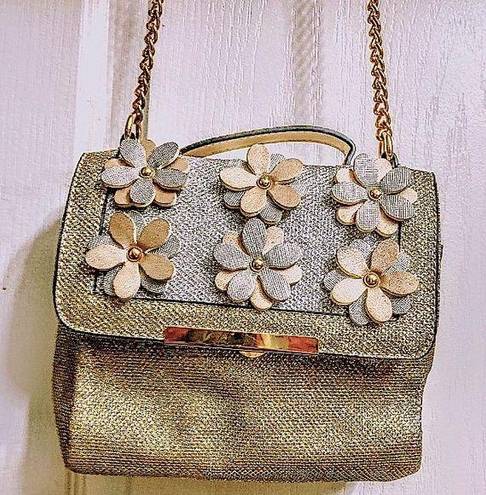 Call it spring Gold-toned and silver-toned 3D floral Top Handle Handbag with strap