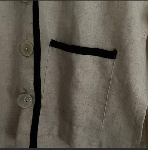 Kathie Lee Collection Beige and Black Linen-Type Button Up Cardigan