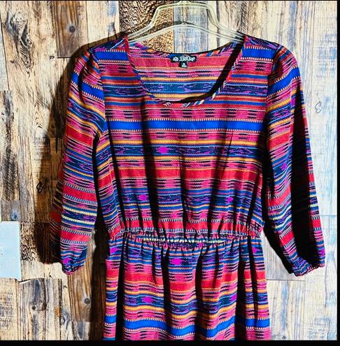 Bebop women's print dress 3/4 sleeve size small 33 length x 16 wide rm16