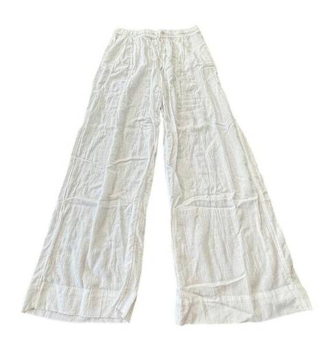 Gap NEW  Crinkle wide leg optic white linen pull on drawstring pants Size Medium