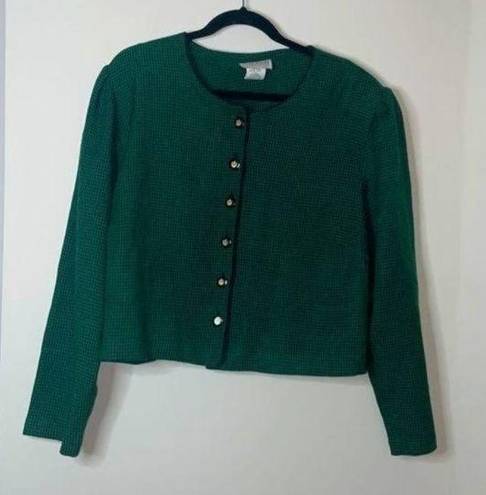 Houndstooth Vintage Lady Dorby Green  Button Up Blazer Jacket