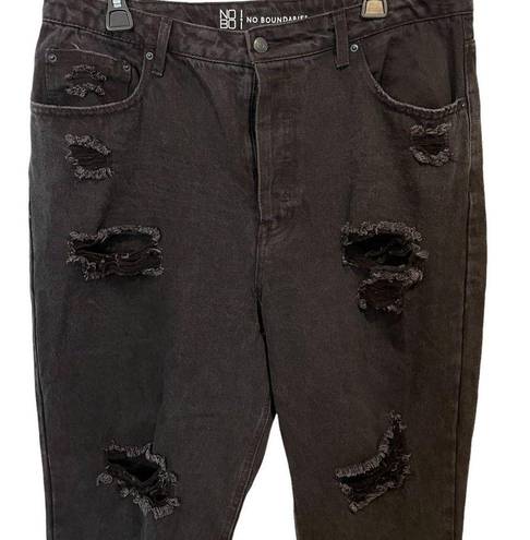 No Bo  Super High Rise Black Distressed Relaxed Fit Button Fly Denim Jeans