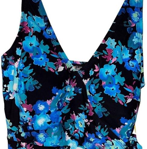 Carole Hochman  Women's One Piece Swimsuit, Blue Floral, Size Small/6 UPF 50+ New