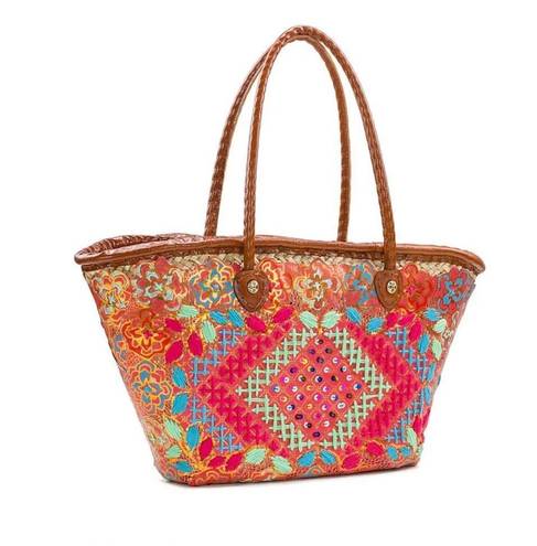 Patricia Nash Ribeira Straw Tote Spanish Market Sequins Tan Multi