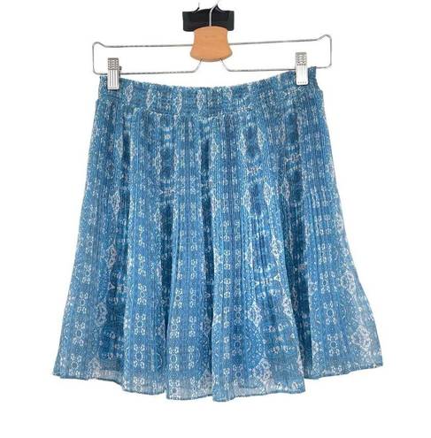 Intermix  Pleated Paisley Print Mini Skirt Blue Size XL