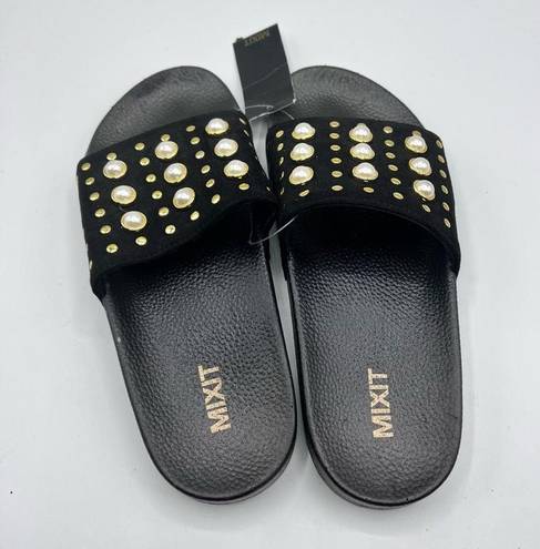 Mixit  Womens Embellished Pearl Style Pool Slide Shoes Sz 7