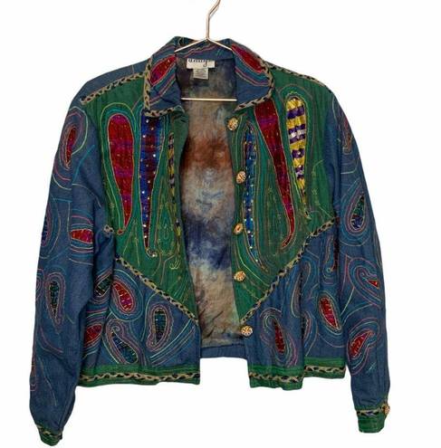 Anage Denim Embellished Paisley Jacket Sz Large