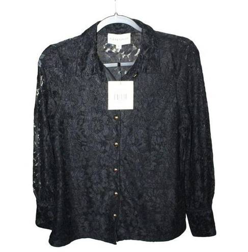 Parker Alex &  Women's M Blouse Black Floral Lace Button Up Long Sleeve NWT