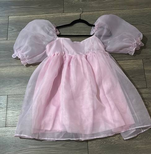 Pink Puff Sleeve Mini Dress Medium