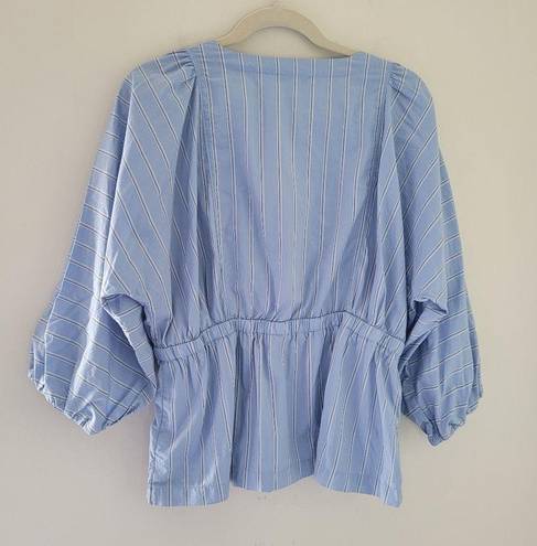 Free Assembly Blue Striped Peplum Top Size M