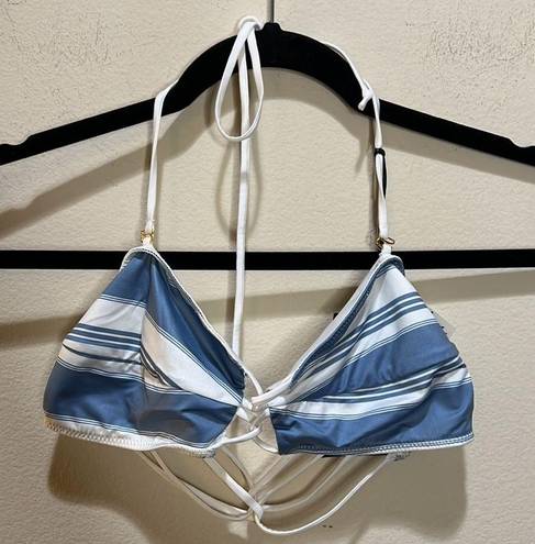 Chaser  Strappy Bandeau Blue and White Striped Bikini Top