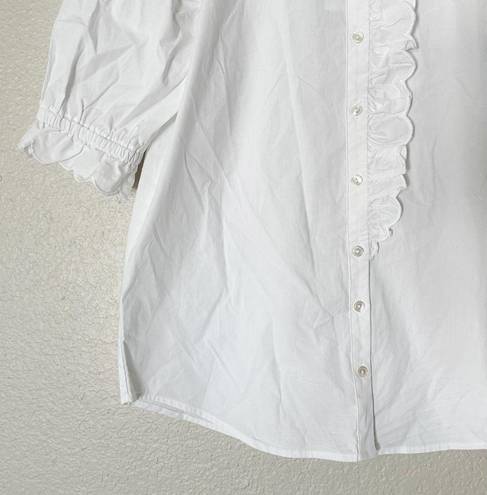 J.Crew  Ruffle-Trim Button-Up Shirt Cotton Poplin White Size XS