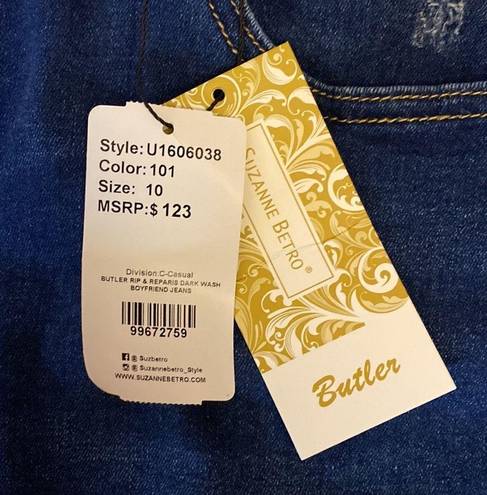 Suzanne Betro  Butler Rip & Reparis Dark Wash Boyfriend Jeans Women Size 10