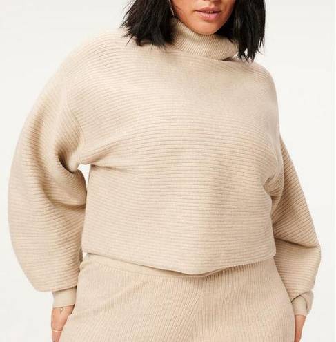 Good American NWT  Ribbed Cropped Pullover 2XL Oatmeal Turtleneck Knit Sweater