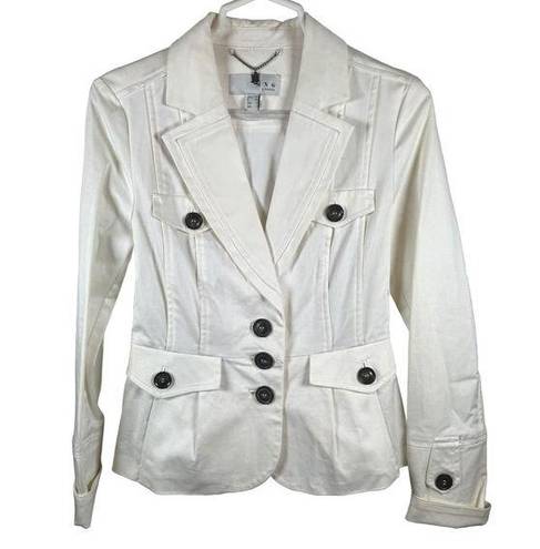 Mango MNG by  Womens Cotton Suit Jacket White Size 6 3 Blazer Cinched Waste